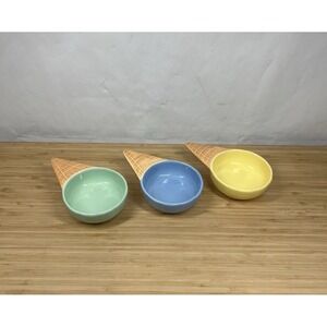 Ceramic Ice Cream Cone Bowls Set of 3 Pastel Dessert Candy Cute 4"
